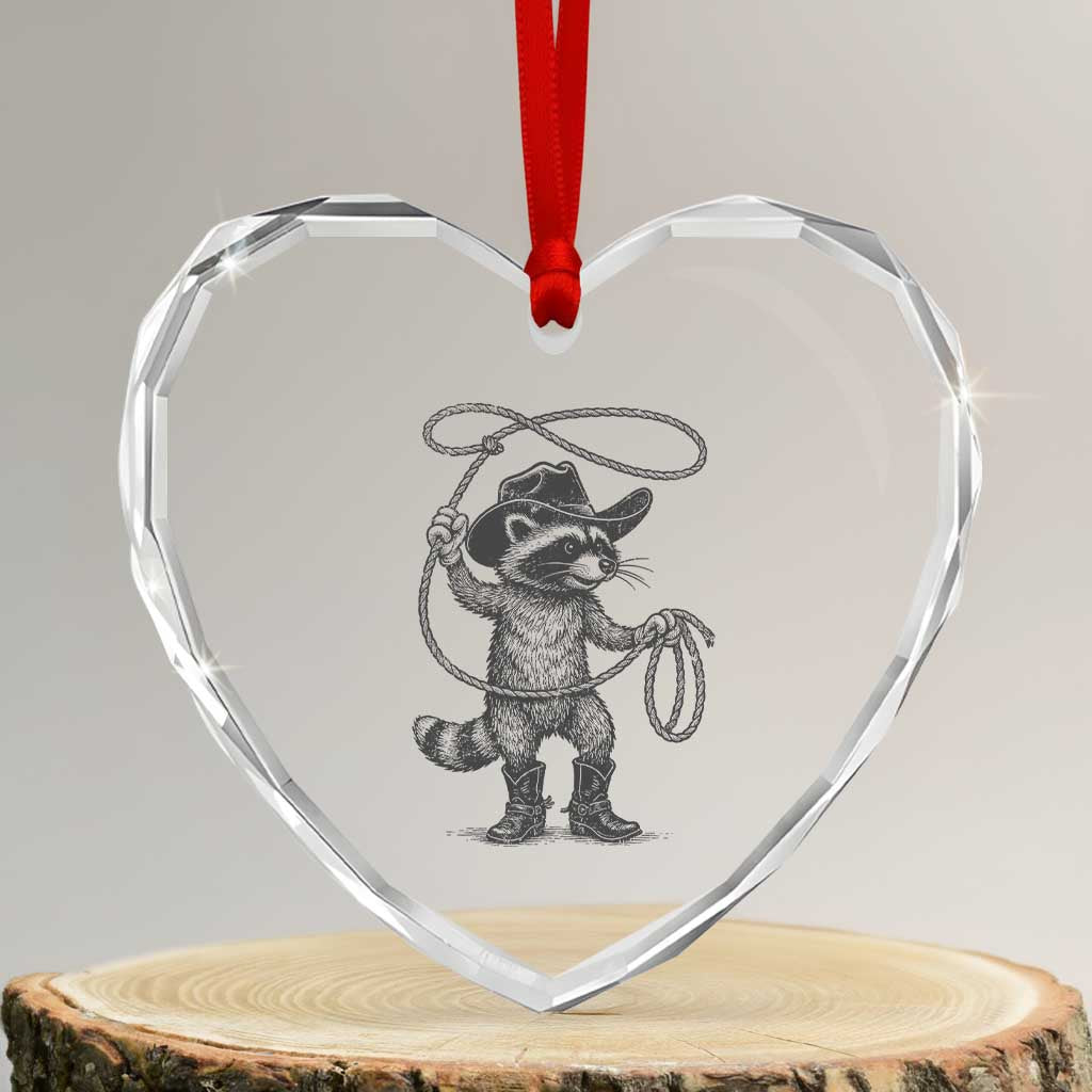 Vintage Raccoon Cowboy Heart Crystal Glass Ornament Cowgirl Trash Panda Western Country Meme - Wonder Print Shop