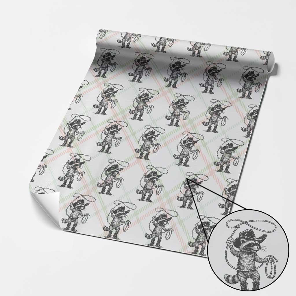Vintage Raccoon Cowboy Wrapping Paper Roll Cowgirl Trash Panda Western Country Meme - Wonder Print Shop