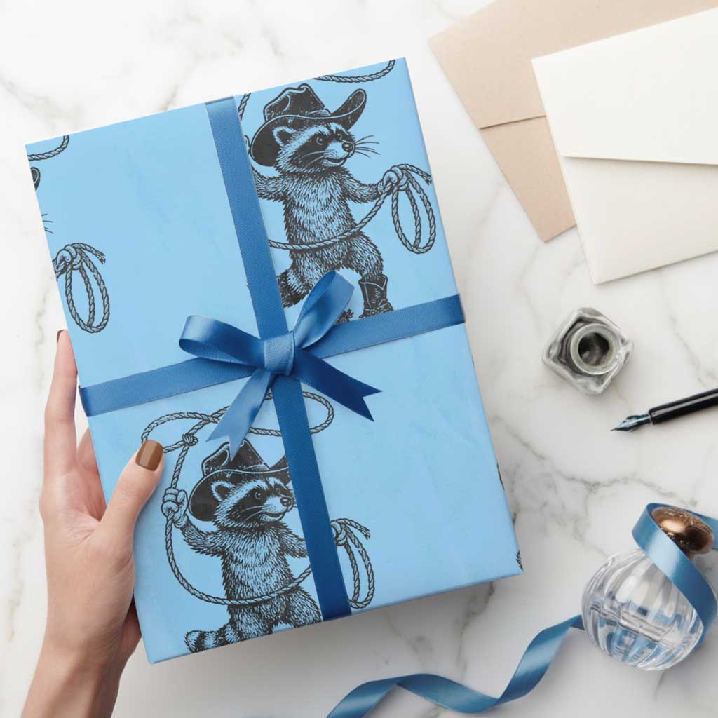 Vintage Raccoon Cowboy Wrapping Paper Roll Cowgirl Trash Panda Western Country Meme - Wonder Print Shop