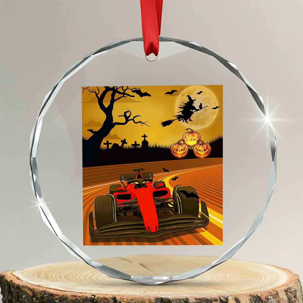 Vintage Race Car Halloween Pumpkin Retro Racing Crystal Glass Ornament TS14