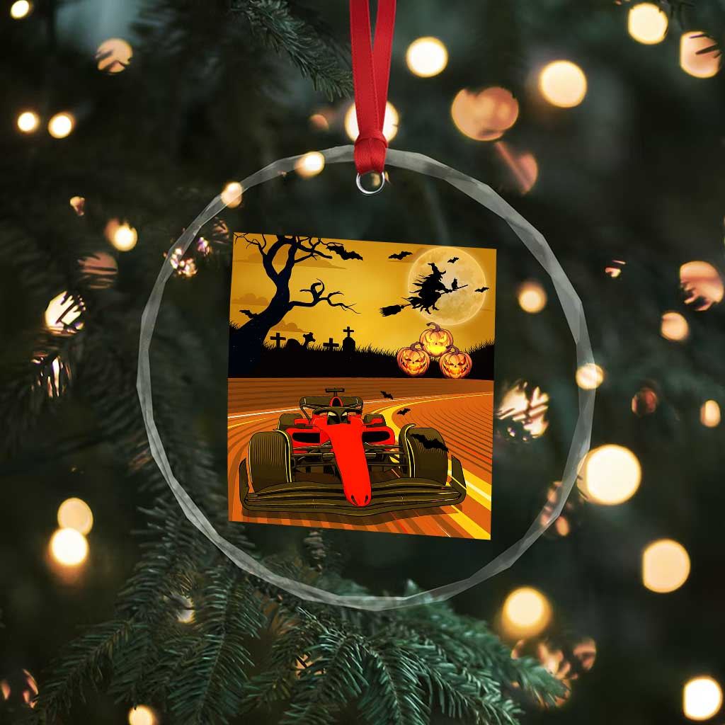 Vintage Race Car Halloween Pumpkin Retro Racing Crystal Glass Ornament TS14