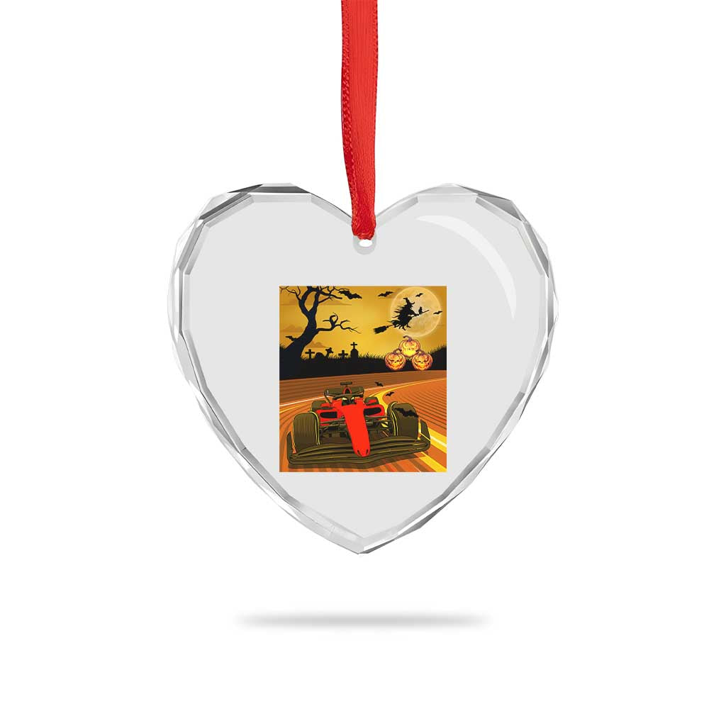 Vintage Race Car Halloween Pumpkin Retro Racing Heart Crystal Glass Ornament - Wonder Print Shop
