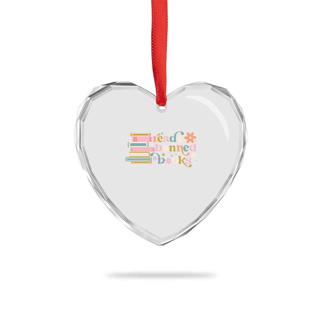 Vintage Read Banned Books Heart Crystal Glass Ornament - Wonder Print Shop
