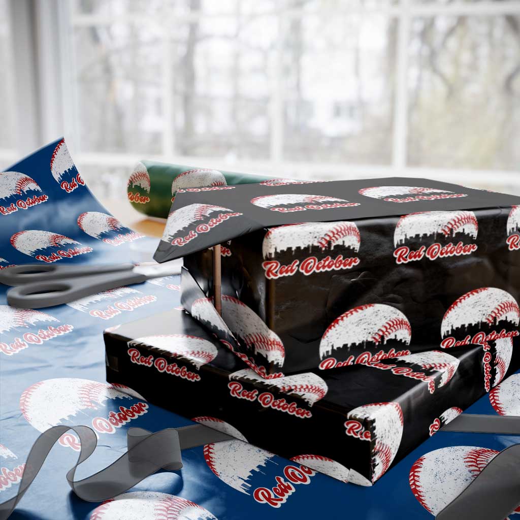 Vintage Red October Wrapping Paper Roll Philadelphia Skyline Retro Philly Cityscape - Wonder Print Shop