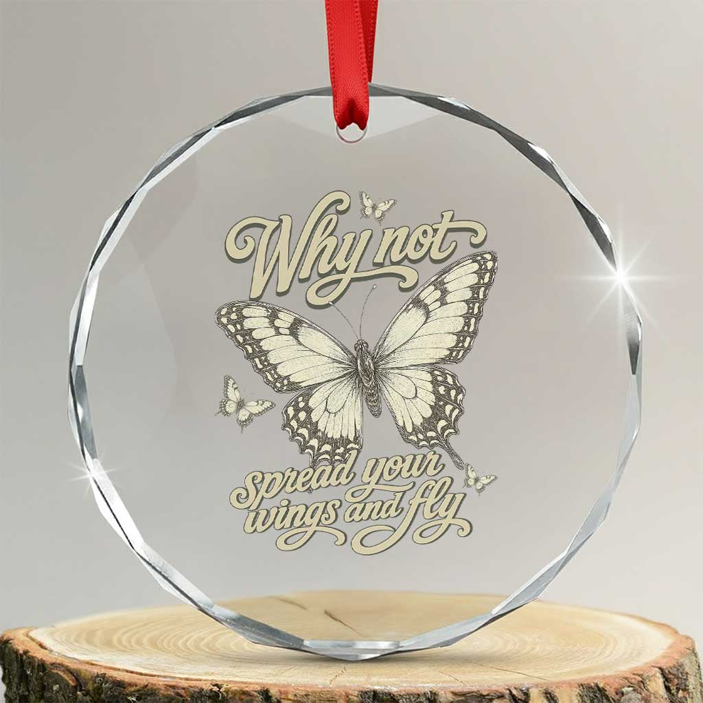 Vintage Retro Cottagecore Butterfly Inspirational Crystal Glass Ornament Why Not Spread Your Wings And Fly