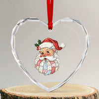 Vintage Retro Patchwork Santa Xmas Heart Crystal Glass Ornament Merry Christmas Holiday - Wonder Print Shop