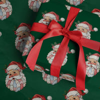 Vintage Retro Patchwork Santa Xmas Wrapping Paper Roll Merry Xmas Holiday - Wonder Print Shop