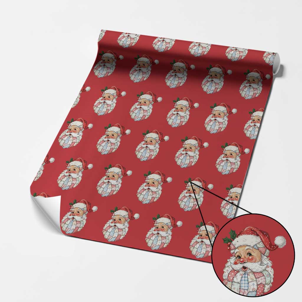 Vintage Retro Patchwork Santa Xmas Wrapping Paper Roll Merry Xmas Holiday - Wonder Print Shop