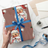 Vintage Retro Patchwork Santa Xmas Wrapping Paper Roll Merry Xmas Holiday - Wonder Print Shop