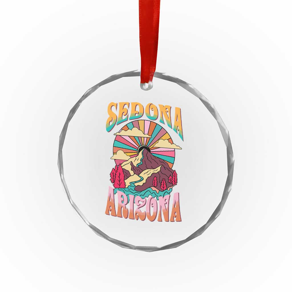 Vintage Retro Sedona Arizona Graphic Crystal Glass Ornament Psychedelic Red Rock Mountain Sunset Travel Souvenir