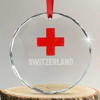 Vintage Retro Switzerland Fan Crystal Glass Ornament Swiss Cross Flag