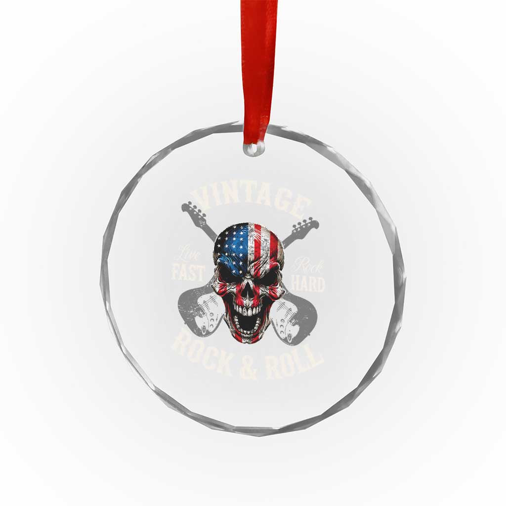 Vintage Rock and Roll Skull Guitar Rocker Crystal Glass Ornament Live Fast Rock Hard American Flag