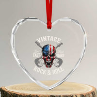 Vintage Rock and Roll Skull Guitar Rocker Heart Crystal Glass Ornament Live Fast Rock Hard American Flag