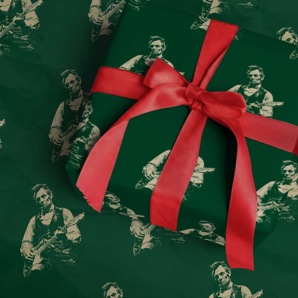 Vintage Rockin Abe Abraham Lincoln Playing Electric Guitar Wrapping Paper Roll Patriotic Music Rocker Mashup 4th of July Celebration