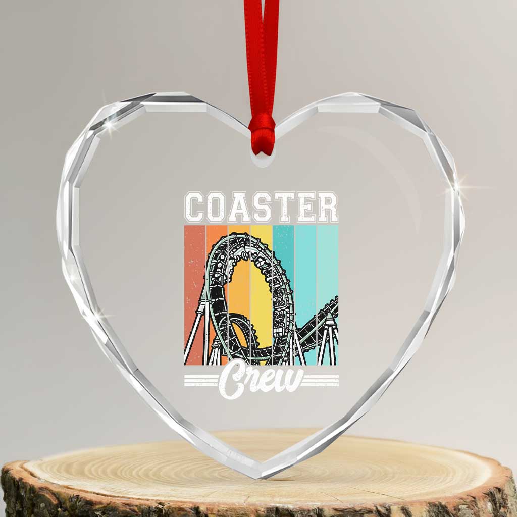 Vintage Rollercoaster Crew Heart Crystal Glass Ornament Family Roller Coaster Amusement Park