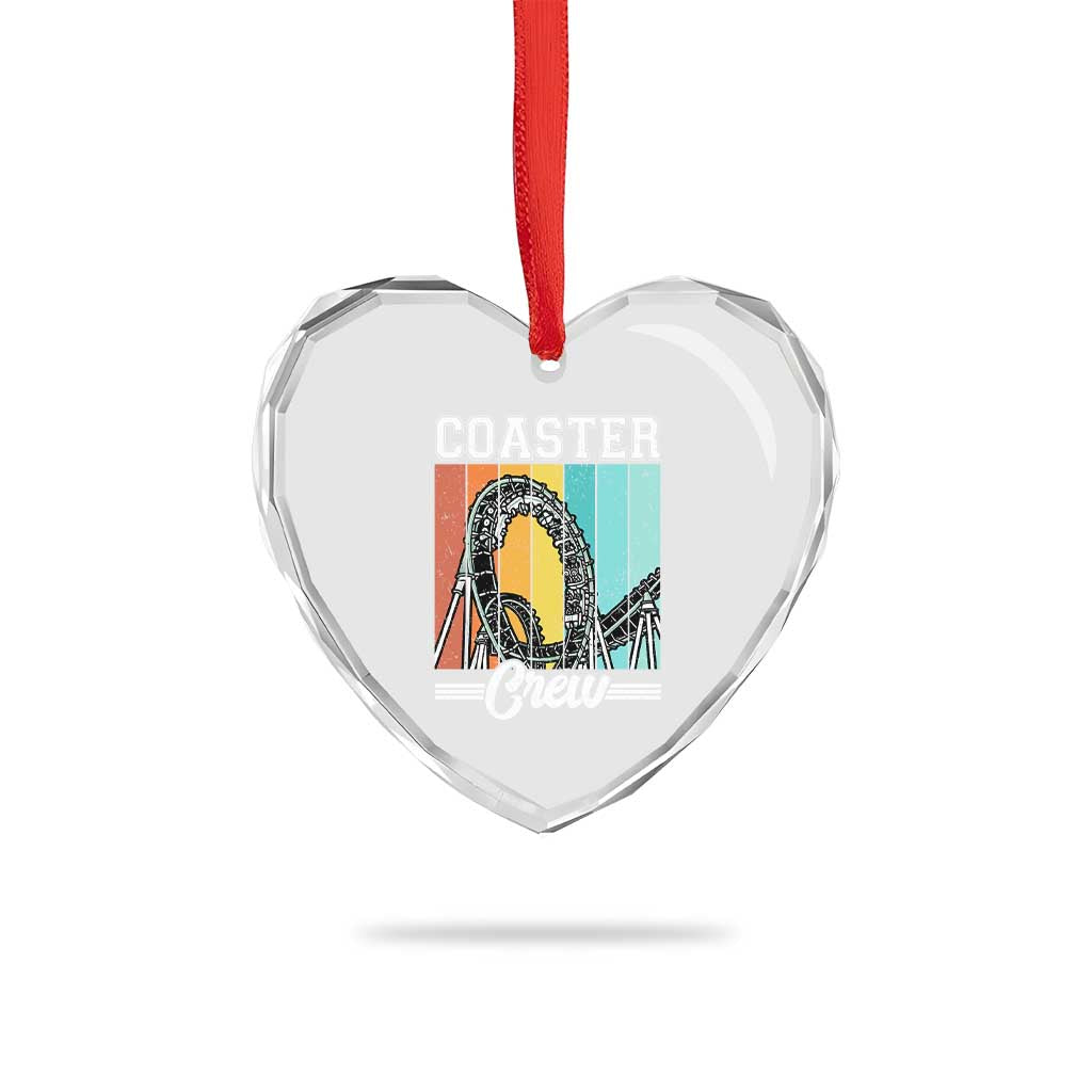 Vintage Rollercoaster Crew Heart Crystal Glass Ornament Family Roller Coaster Amusement Park