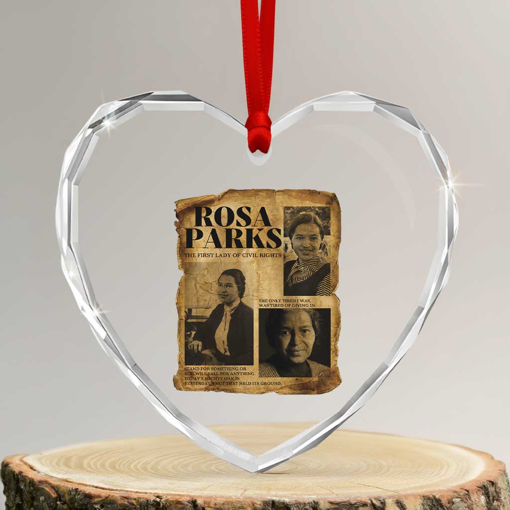 Vintage Rosa Parks Heart Crystal Glass Ornament Women Empowerment Inspirational Quote