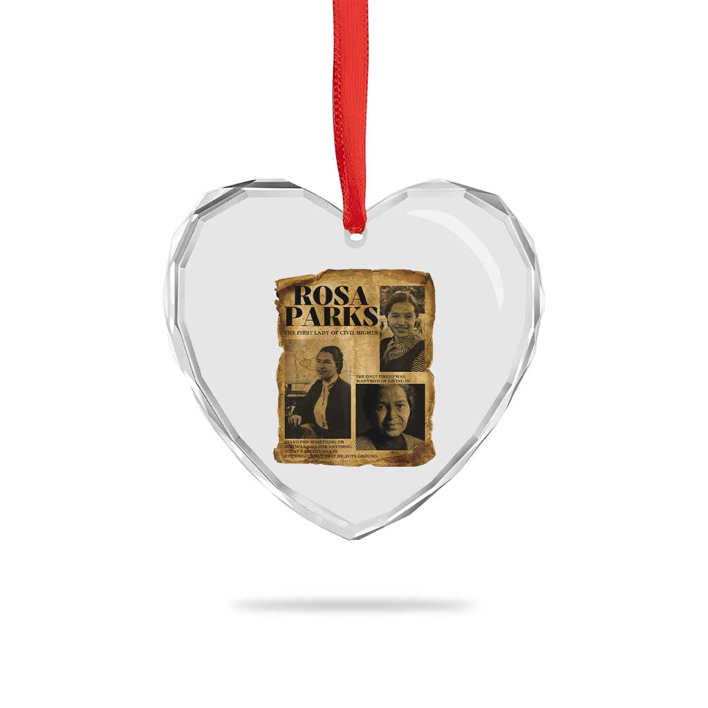 Vintage Rosa Parks Heart Crystal Glass Ornament Women Empowerment Inspirational Quote
