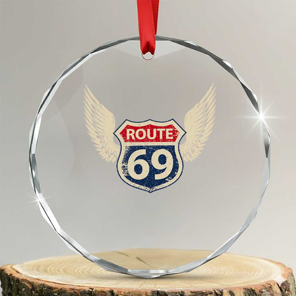Vintage Route 69 Highway Road Trip Sign Crystal Glass Ornament