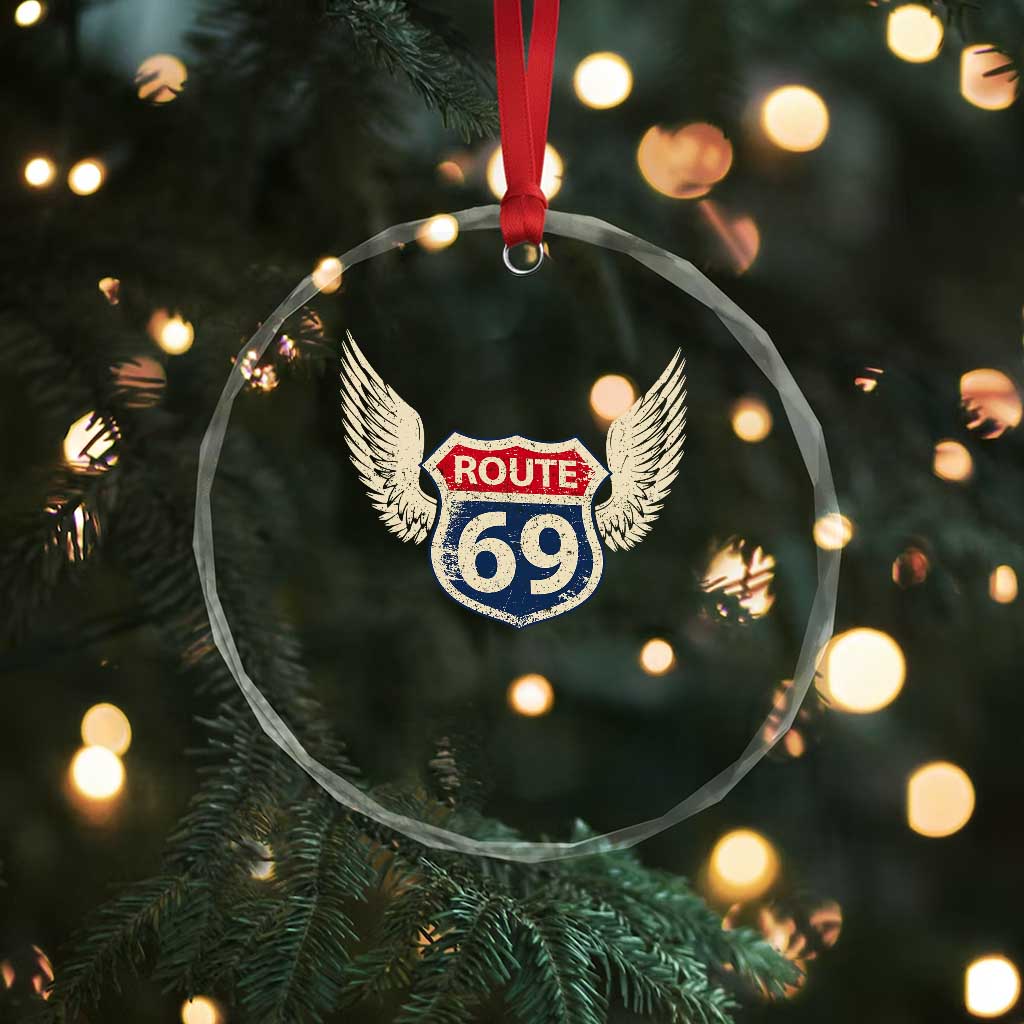 Vintage Route 69 Highway Road Trip Sign Crystal Glass Ornament