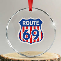 Vintage Route 69 Highway Road Trip Sign Distressed American Flag Crystal Glass Ornament