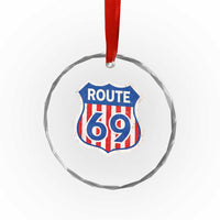 Vintage Route 69 Highway Road Trip Sign Distressed American Flag Crystal Glass Ornament