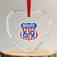 Vintage Route 69 Highway Road Trip Sign Distressed American Flag Heart Crystal Glass Ornament