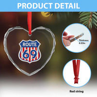 Vintage Route 69 Highway Road Trip Sign Distressed American Flag Heart Crystal Glass Ornament