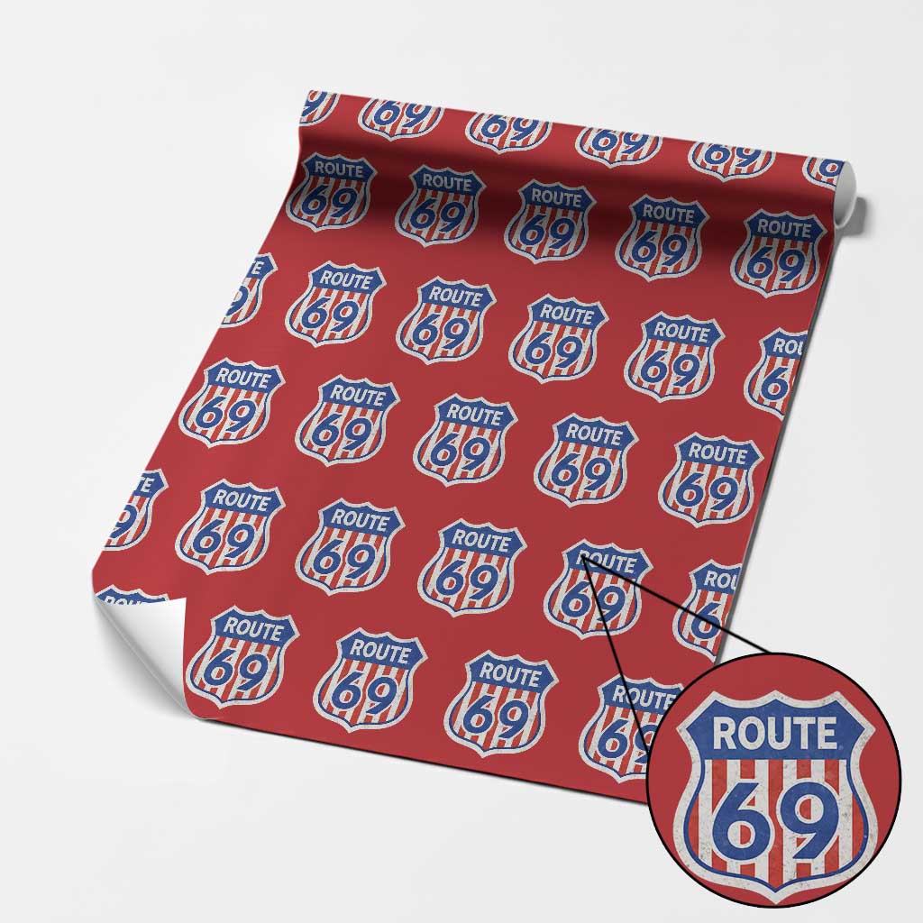 Vintage Route 69 Highway Road Trip Sign Distressed American Flag Wrapping Paper Roll