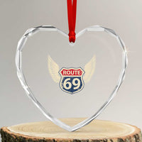 Vintage Route 69 Highway Road Trip Sign Heart Crystal Glass Ornament