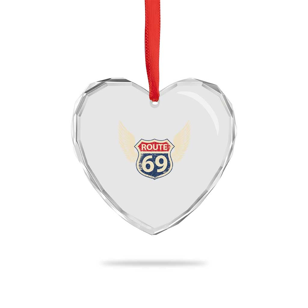 Vintage Route 69 Highway Road Trip Sign Heart Crystal Glass Ornament
