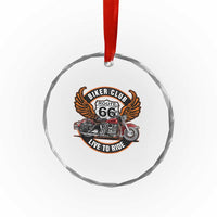 Vintage Route Highway 66 Biker Club Crystal Glass Ornament Live To Ride Motorcycle Graphic