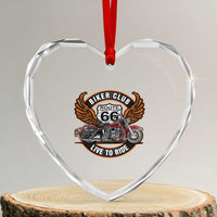 Vintage Route Highway 66 Biker Club Heart Crystal Glass Ornament Live To Ride Motorcycle Graphic