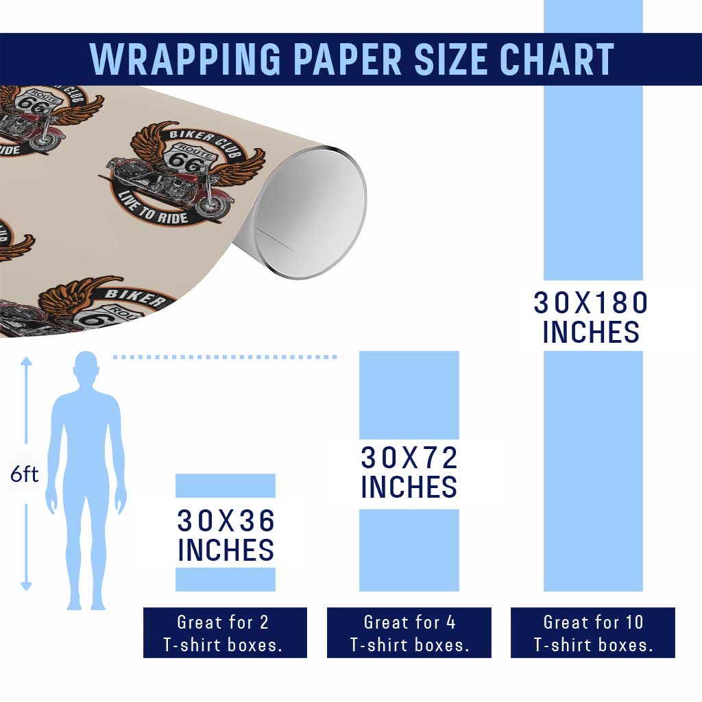 Vintage Route Highway 66 Biker Club Wrapping Paper Roll Live To Ride Motorcycle Graphic