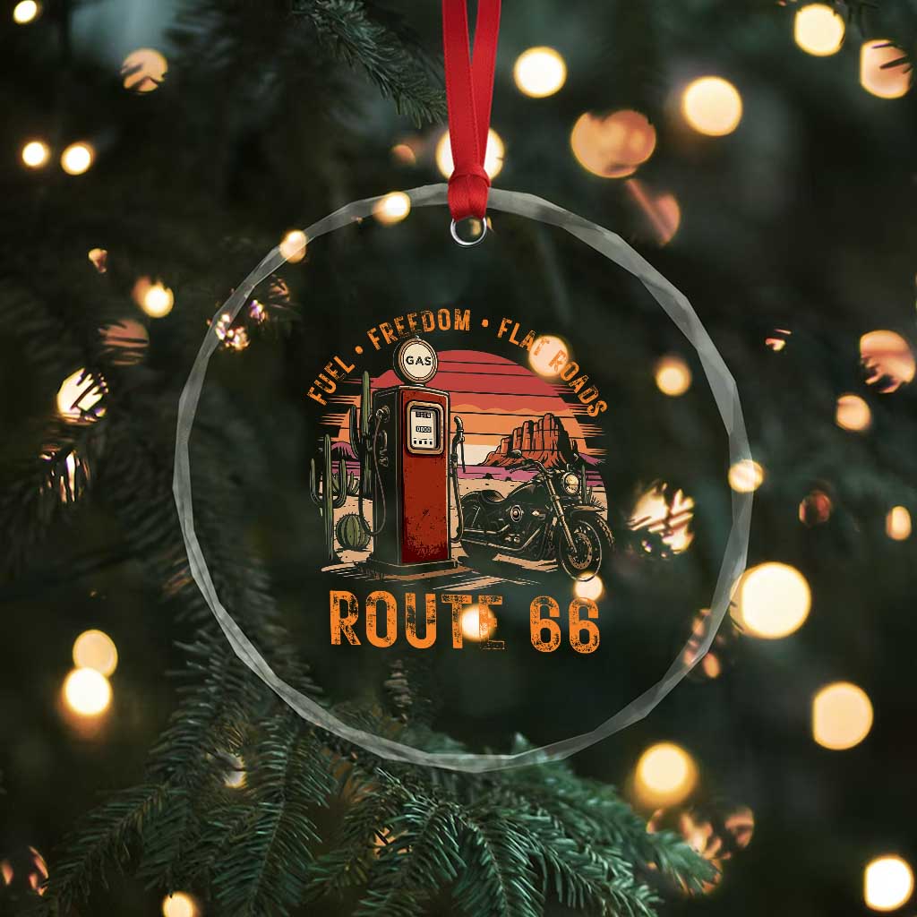 Vintage Route Highway 66 Gas Pump Crystal Glass Ornament Fuel Freedom Flat Roads