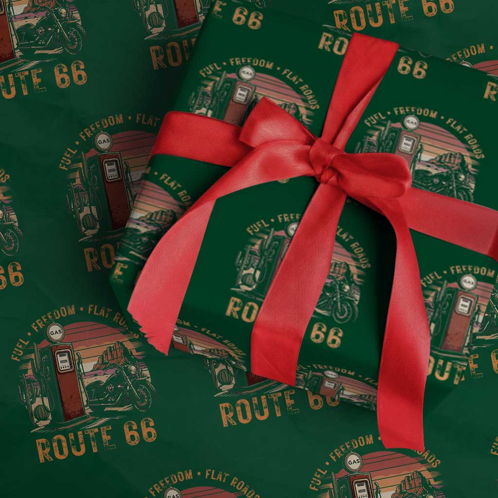 Vintage Route Highway 66 Gas Pump Wrapping Paper Roll Fuel Freedom Flat Roads