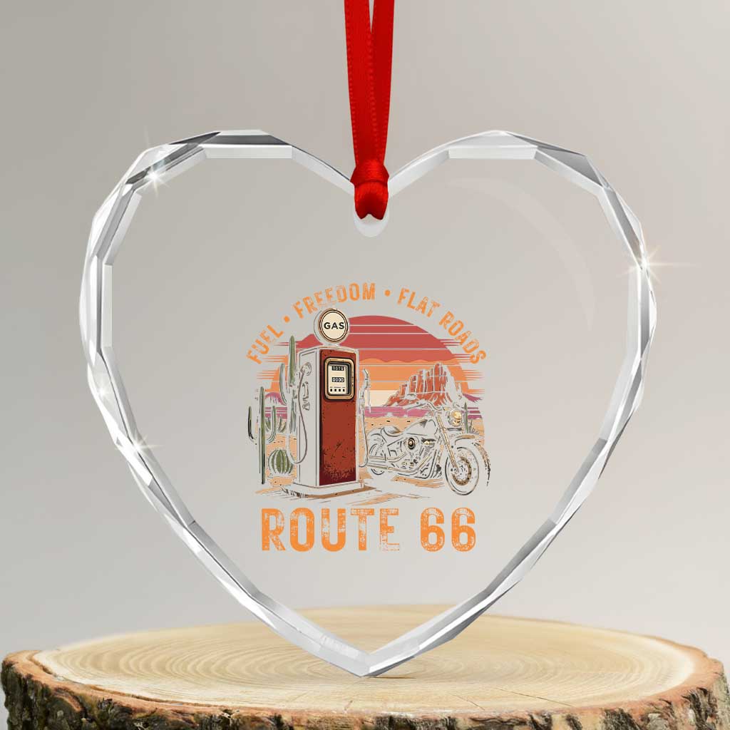 Vintage Route Highway 66 Gas Pump Heart Crystal Glass Ornament Fuel Freedom Flat Roads