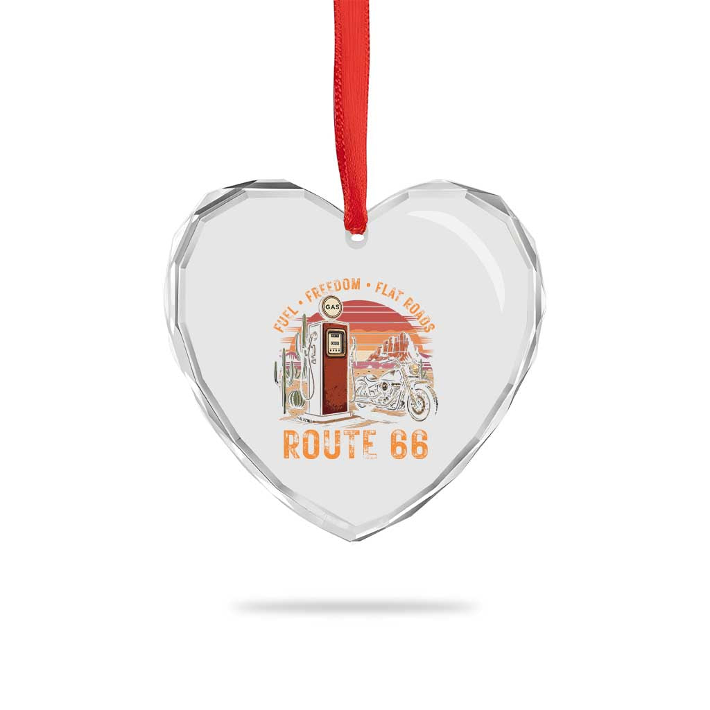 Vintage Route Highway 66 Gas Pump Heart Crystal Glass Ornament Fuel Freedom Flat Roads