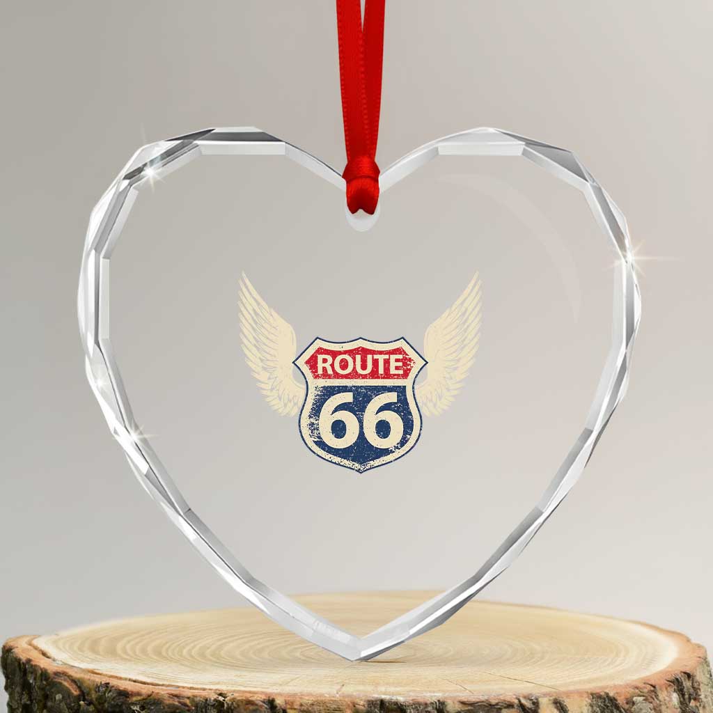 Vintage Route Highway 66 Highway Road Trip Sign Heart Crystal Glass Ornament