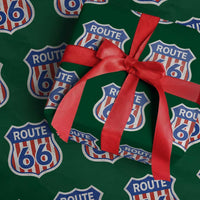 Vintage Route Highway 66 Historical Sign Distressed American Flag Road Trip Wrapping Paper Roll