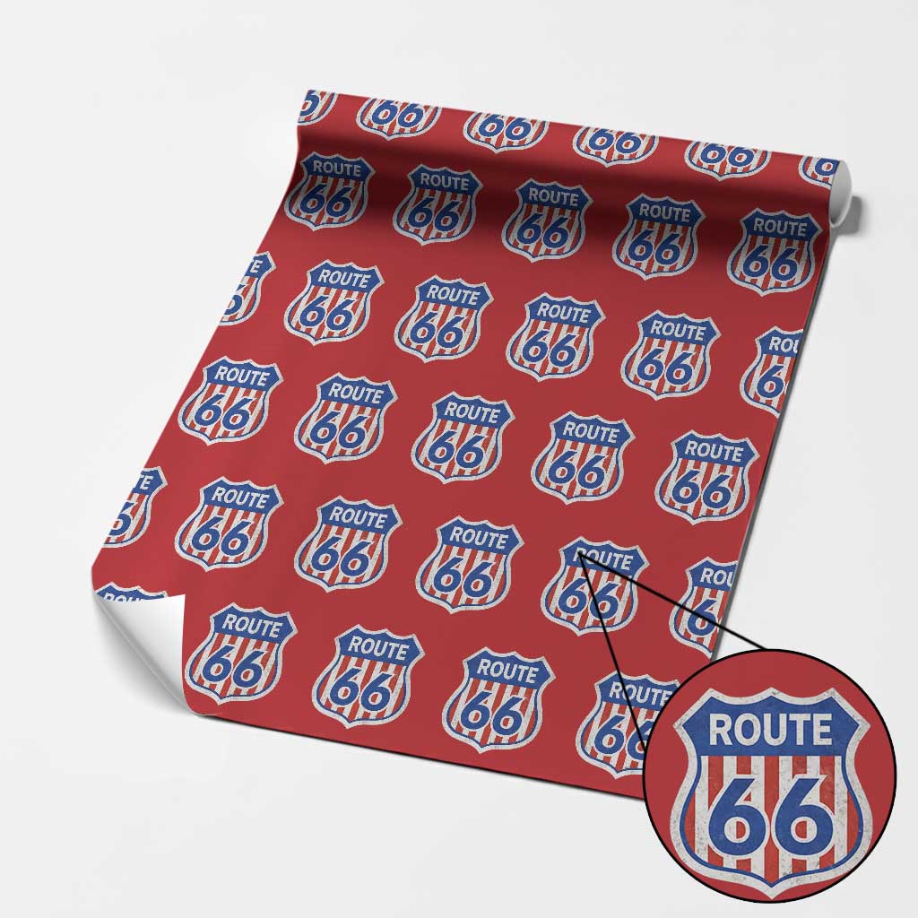 Vintage Route Highway 66 Historical Sign Distressed American Flag Road Trip Wrapping Paper Roll