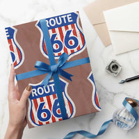 Vintage Route Highway 66 Historical Sign Distressed American Flag Road Trip Wrapping Paper Roll