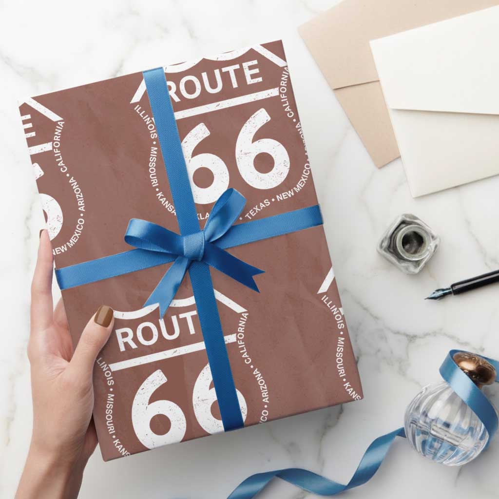 Vintage Route Highway 66 Road Trip Wrapping Paper Roll Mother Road All States