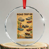 Vintage Route Highway 66 Road Trip Poster Crystal Glass Ornament Open Road Adventure