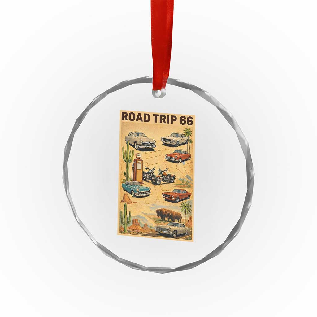 Vintage Route Highway 66 Road Trip Poster Crystal Glass Ornament Open Road Adventure