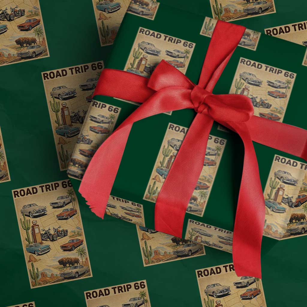 Vintage Route Highway 66 Road Trip Poster Wrapping Paper Roll Open Road Adventure