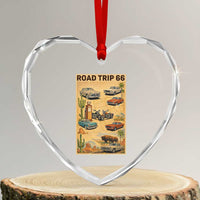 Vintage Route Highway 66 Road Trip Poster Heart Crystal Glass Ornament Open Road Adventure