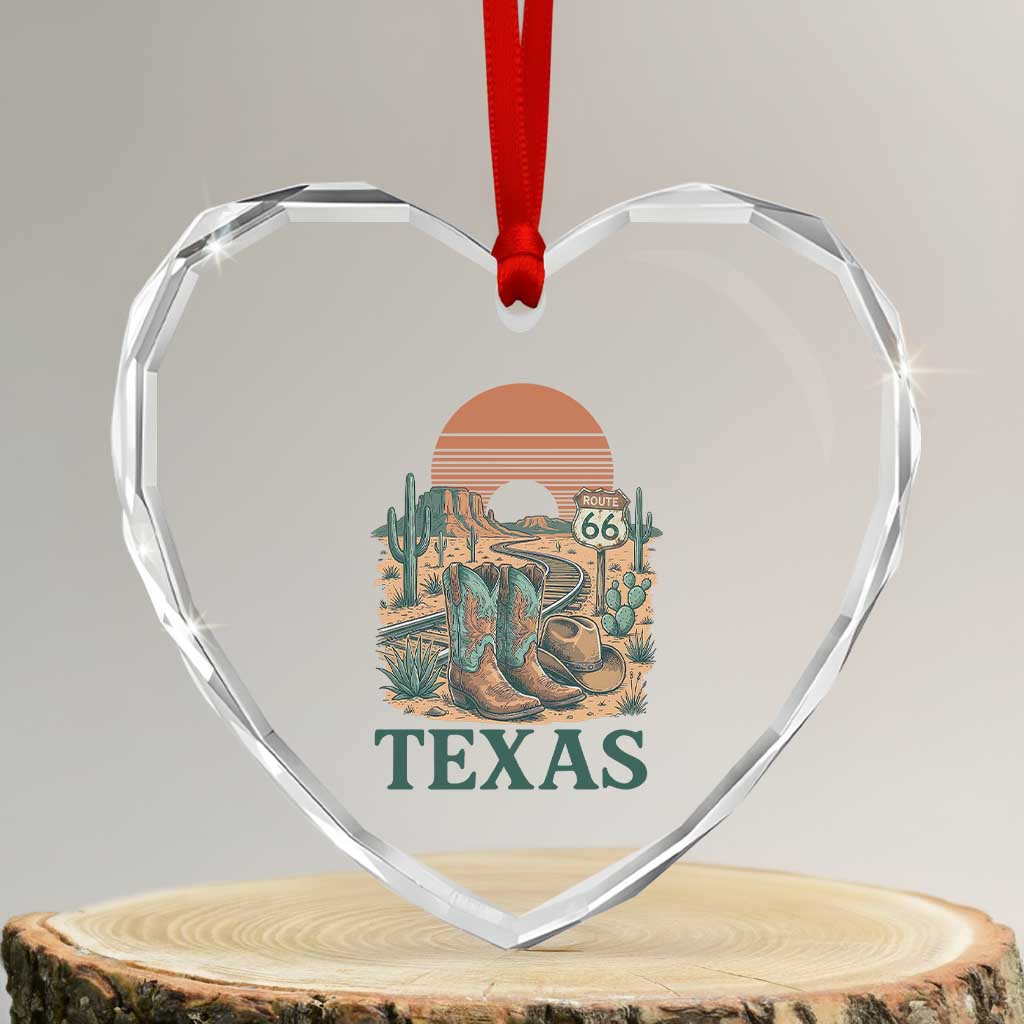 Vintage Route Highway 66 Texas Heart Crystal Glass Ornament Amarillo Road Trip Adventure