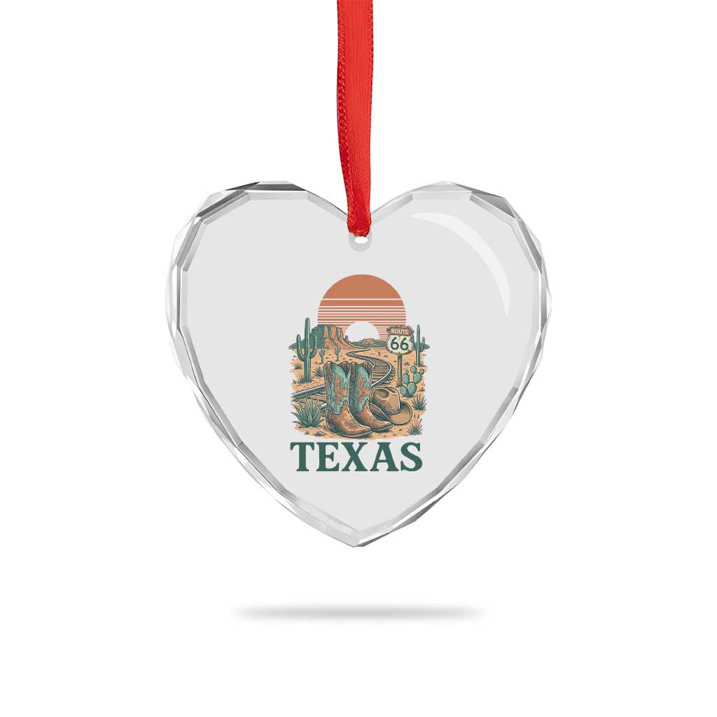Vintage Route Highway 66 Texas Heart Crystal Glass Ornament Amarillo Road Trip Adventure