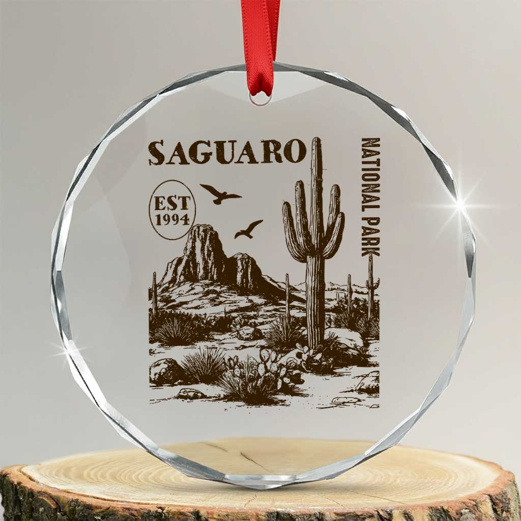 Vintage Saguaro National Park Est 1994 Graphic Crystal Glass Ornament Retro Arizona Desert Mountain Hiking Souvenir